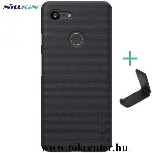 GOOGLE Pixel 3 NILLKIN SUPER FROSTED műanyag telefonvédő (gumírozott, érdes felület + asztali tartó) FEKETE	