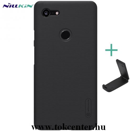 GOOGLE Pixel 3 XL NILLKIN SUPER FROSTED műanyag telefonvédő (gumírozott, érdes felület + asztali tartó) FEKETE	