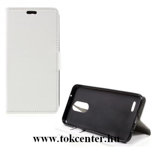 LG K4 (2017) M160 Tok álló, bőr (FLIP, oldalra nyíló, asztali tartó funkció) FEHÉR	
