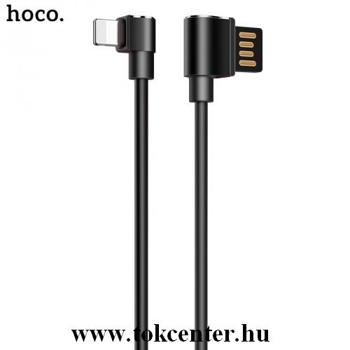 HOCO U37 adatátvitel kábel és töltő (lightning 8 pin, 200cm, 90 fokos, gyorstöltés támogatás) FEKETE	