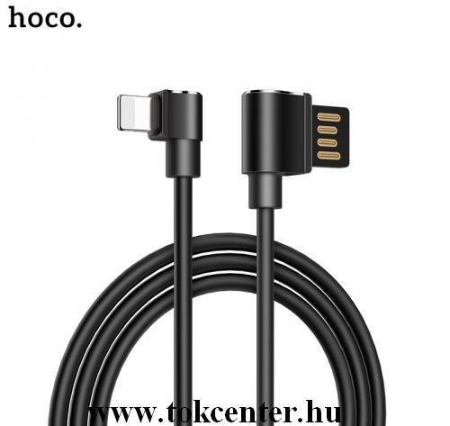 HOCO U37 adatátvitel kábel és töltő (lightning 8 pin, 300cm, 90 fokos, gyorstöltés támogatás) FEKETE	