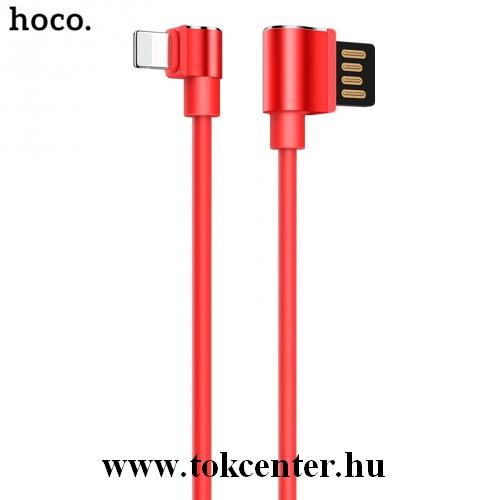 HOCO U37 adatátvitel kábel és töltő (lightning 8 pin, 300 cm, 90 fokos, gyorstöltés támogatás) PIROS