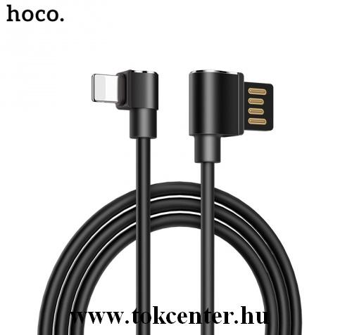 HOCO U37 adatátvitel kábel és töltő (lightning 8 pin, 60 cm, 90 fokos, gyorstöltés támogatás) FEKETE