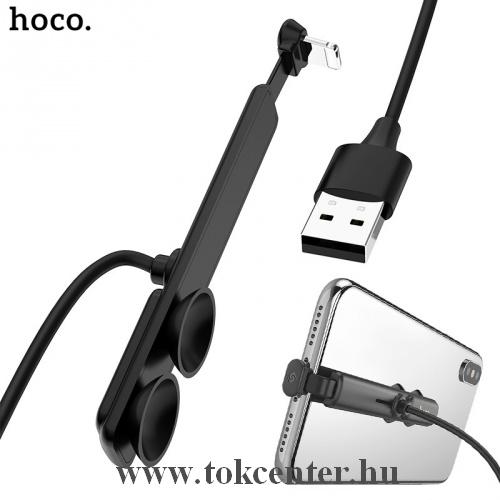 HOCO U51 töltőkábel (lightning 8 pin, 120 cm, 90 fokos, gyorstöltés támogatás, tapadókorongos, gamer) FEKETE
