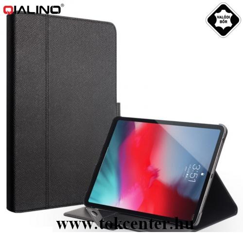 APPLE IPAD Pro 12.9 (2018) QIALINO tok álló, valódi bőr (aktív flip, oldalra nyíló, asztali tartó funkció, Apple Pencil tartó) FEKETE	