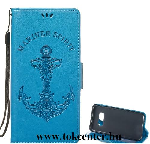 SAMSUNG Galaxy S10 (SM-G973) Tok álló, bőr (FLIP, oldalra nyíló, asztali tartó funkció, csuklópánt, vasmacska minta) KÉK	