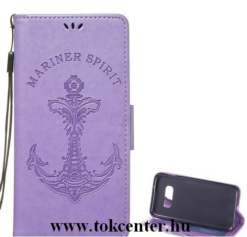 SAMSUNG Galaxy S10e (SM-G970) Tok álló, bőr (FLIP, oldalra nyíló, asztali tartó funkció, csuklópánt, vasmacska minta) LILA	