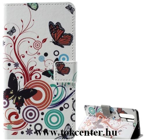 HUAWEI P30 Pro Tok álló, bőr (FLIP, oldalra nyíló, asztali tartó funkció, pillangó, körminta) FEHÉR	