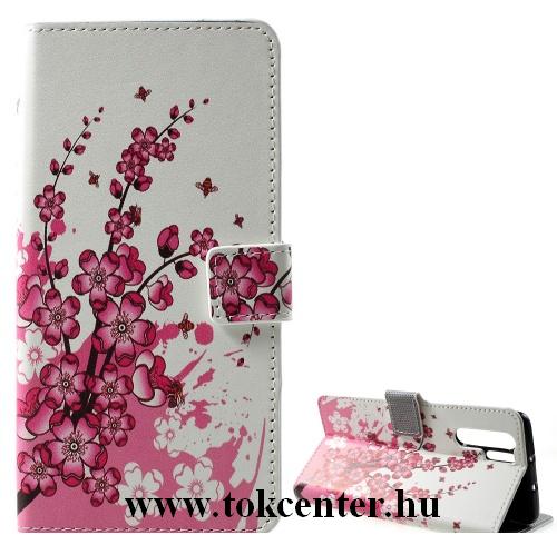 HUAWEI P30 Pro Tok álló, bőr (FLIP, oldalra nyíló, asztali tartó funkció, virágminta) FEHÉR	