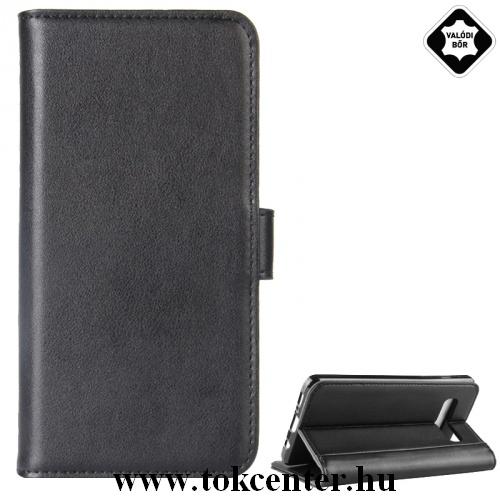 SAMSUNG Galaxy S10 (SM-G973) Tok álló, valódi bőr (FLIP, oldalra nyíló, asztali tartó funkció) FEKETE	