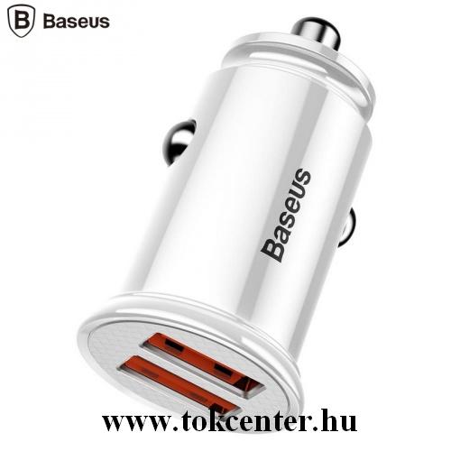 BASEUS szivargyújtó töltő / autós töltő 2 x USB aljzat (4.5V / 5000mA, QC 3.0, gyorstöltés támogatás) FEHÉR	