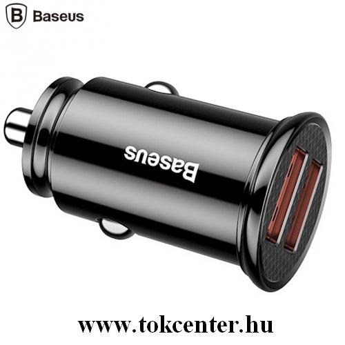BASEUS szivargyújtó töltő / autós töltő 2 x USB aljzat (4.5V / 5000mA, QC 3.0, gyorstöltés támogatás) FEKETE	