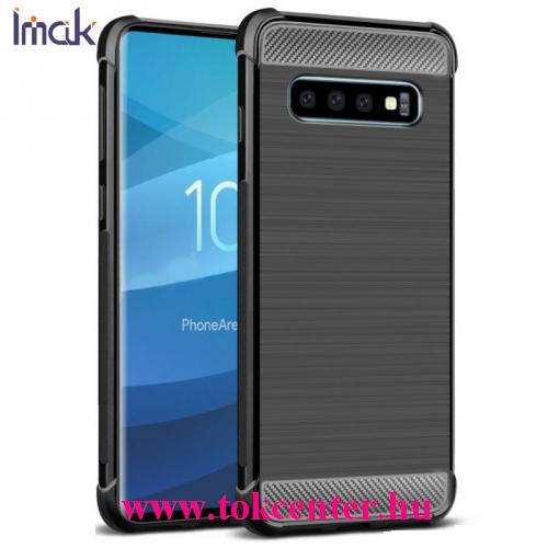 SAMSUNG Galaxy S10 Plus (SM-G975) IMAK VEGA telefonvédő gumi / szilikon (közepesen ütésálló, légpárnás sarok, szálcsiszolt, karbonminta) FEKETE	