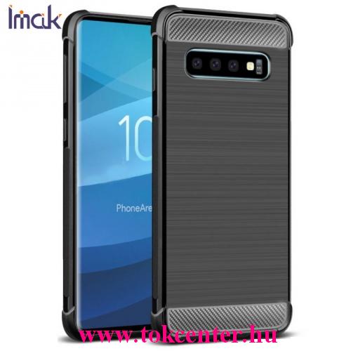 SAMSUNG Galaxy S10 (SM-G973) IMAK VEGA telefonvédő gumi / szilikon (közepesen ütésálló, légpárnás sarok, szálcsiszolt, karbonminta) FEKETE	
