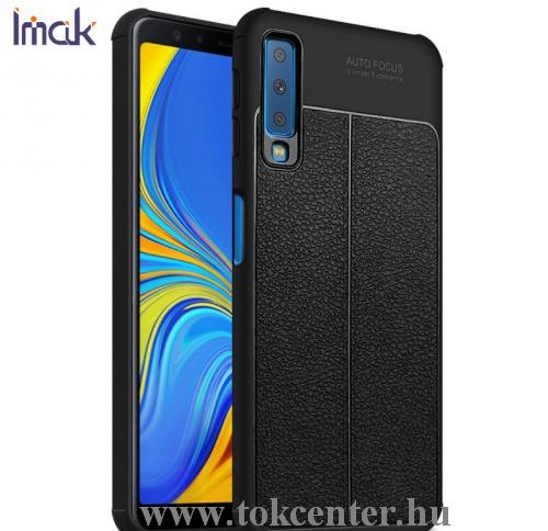 SAMSUNG Galaxy A7 (2018) SM-A750F IMAK VEGA telefonvédő gumi / szilikon (közepesen ütésálló,bőrhatás,varrás minta, légpárnás sarok) FEKETE	