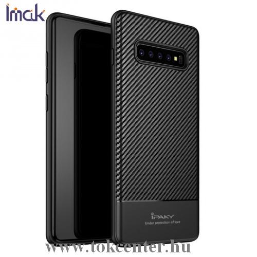 SAMSUNG Galaxy S10 Plus (SM-G975) IPAKY telefonvédő gumi / szilikon (ultravékony, karbonminta) FEKETE	