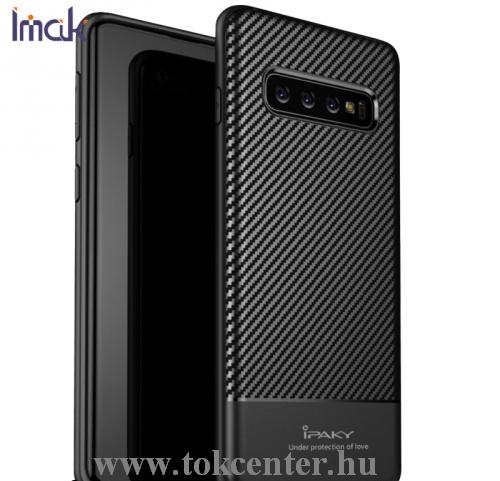 SAMSUNG Galaxy S10 (SM-G973) IPAKY telefonvédő gumi / szilikon (ultravékony, karbonminta) FEKETE	