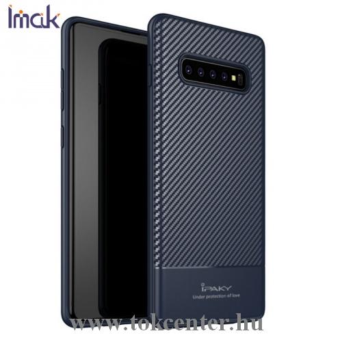 SAMSUNG Galaxy S10 Plus (SM-G975) IPAKY telefonvédő gumi / szilikon (ultravékony, karbonminta) SÖTÉTKÉK	