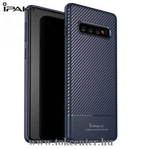 SAMSUNG Galaxy S10 (SM-G973) IPAKY telefonvédő gumi / szilikon (ultravékony, karbonminta) SÖTÉTKÉK	