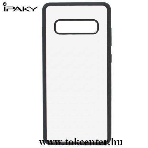 SAMSUNG Galaxy S10 Plus (SM-G975) IPAKY telefonvédő szilikon keret (BUMPER, közepesen ütésálló, légpárnás sarok, akril hátlap) FEKETE	