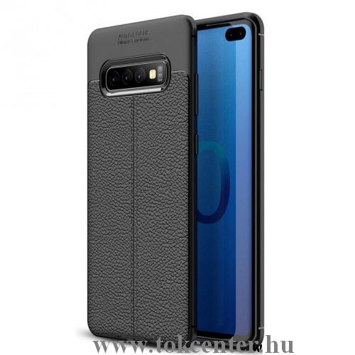 SAMSUNG Galaxy S10 Plus (SM-G975) Telefonvédő gumi / szilikon (közepesen ütésálló, bőrhatás, varrás minta) FEKETE	