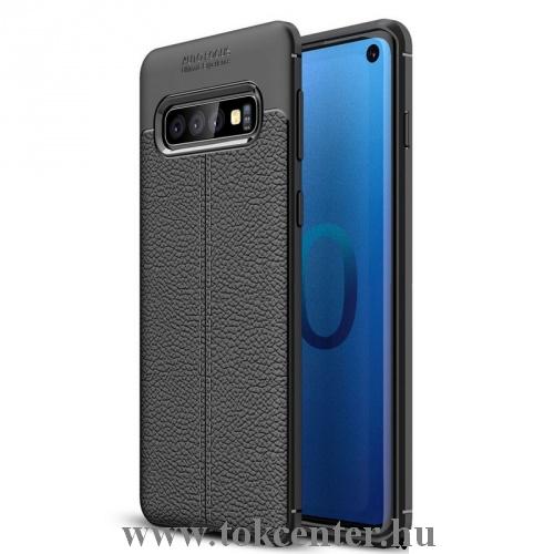 SAMSUNG Galaxy S10 (SM-G973) Telefonvédő gumi / szilikon (közepesen ütésálló, bőrhatás, varrás minta) FEKETE	
