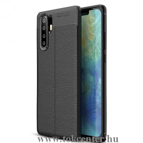 HUAWEI P30 Pro Telefonvédő gumi / szilikon (közepesen ütésálló, bőrhatás, varrás minta) FEKETE	