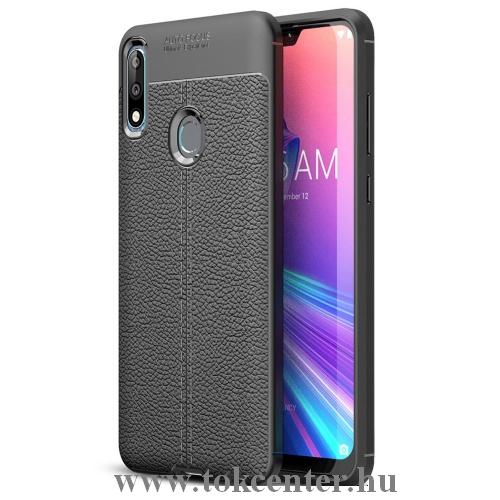 ASUS Zenfone Max Pro (M2) ZB631KL Telefonvédő gumi / szilikon (közepesen ütésálló, bőrhatás, varrás minta) FEKETE	