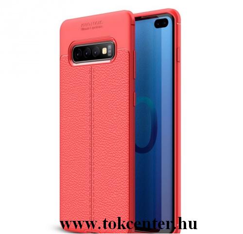 SAMSUNG Galaxy S10 Plus (SM-G975) Telefonvédő gumi / szilikon (közepesen ütésálló, bőrhatás, varrás minta) PIROS	