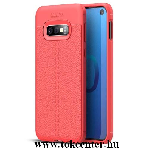 SAMSUNG Galaxy S10e (SM-G970) Telefonvédő gumi / szilikon (közepesen ütésálló, bőrhatás, varrás minta) PIROS	