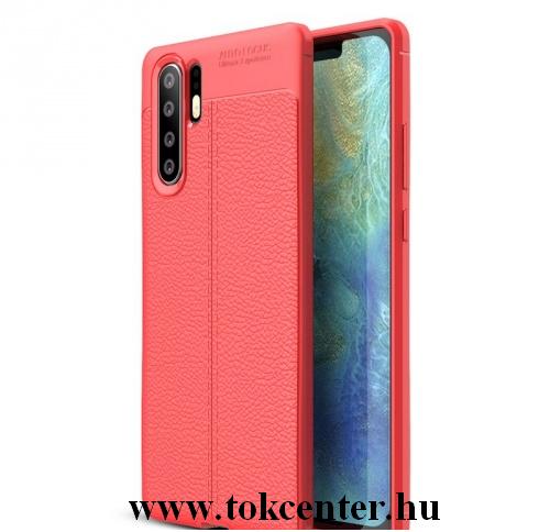 HUAWEI P30 Pro Telefonvédő gumi / szilikon (közepesen ütésálló, bőrhatás, varrás minta) PIROS	