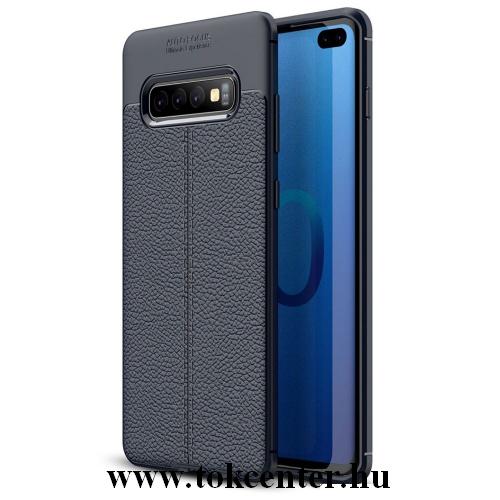 SAMSUNG Galaxy S10 Plus (SM-G975) Telefonvédő gumi / szilikon (közepesen ütésálló, bőrhatás, varrás minta) SÖTÉTKÉK	