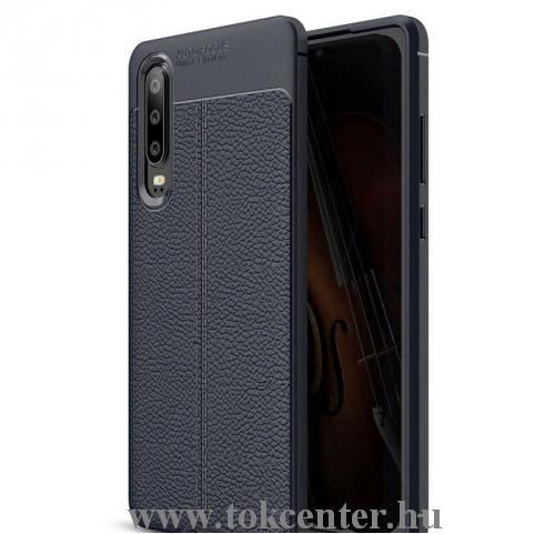 HUAWEI P30 Telefonvédő gumi / szilikon (közepesen ütésálló, bőrhatás, varrás minta) SÖTÉTKÉK	