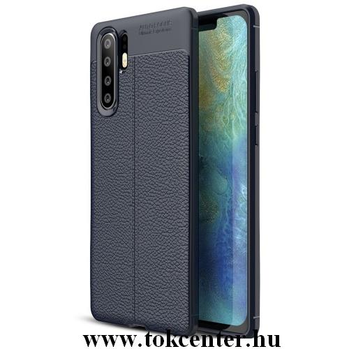 HUAWEI P30 Pro Telefonvédő gumi / szilikon (közepesen ütésálló, bőrhatás, varrás minta) SÖTÉTKÉK	
