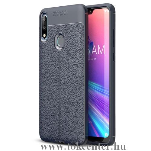 ASUS Zenfone Max Pro (M2) ZB631KL Telefonvédő gumi / szilikon (közepesen ütésálló, bőrhatás, varrás minta) SÖTÉTKÉK	
