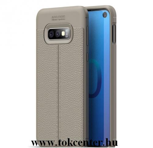 SAMSUNG Galaxy S10e (SM-G970) Telefonvédő gumi / szilikon (közepesen ütésálló, bőrhatás, varrás minta) SZÜRKE	