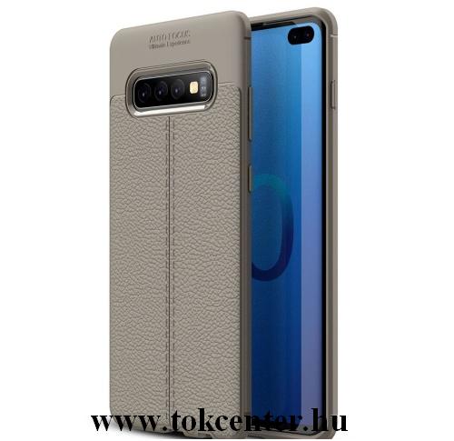 SAMSUNG Galaxy S10 Plus (SM-G975) Telefonvédő gumi / szilikon (közepesen ütésálló, bőrhatás, varrás minta) SZÜRKE	