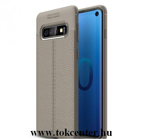 SAMSUNG Galaxy S10 (SM-G973) Telefonvédő gumi / szilikon (közepesen ütésálló, bőrhatás, varrás minta) SZÜRKE	