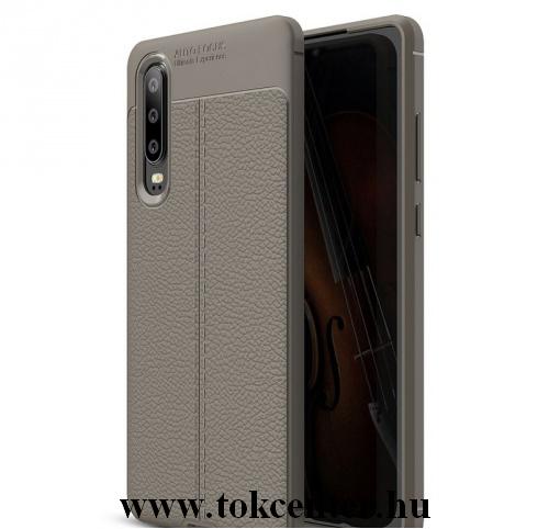HUAWEI P30 Telefonvédő gumi / szilikon (közepesen ütésálló, bőrhatás, varrás minta) SZÜRKE	