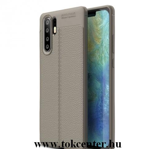 HUAWEI P30 Pro Telefonvédő gumi / szilikon (közepesen ütésálló, bőrhatás, varrás minta) SZÜRKE	