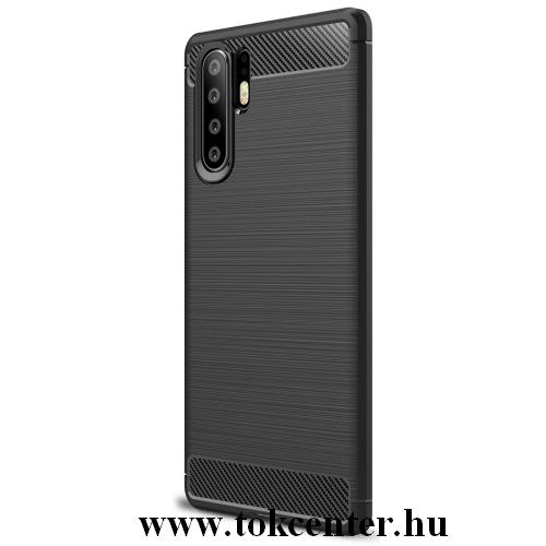 HUAWEI P30 Pro Telefonvédő gumi / szilikon (közepesen ütésálló, légpárnás sarok, szálcsiszolt, karbonminta) FEKETE	