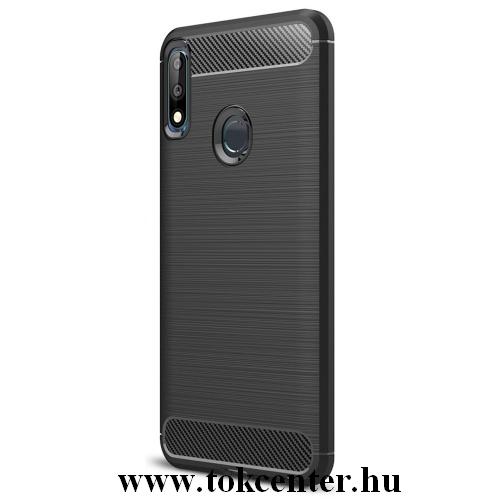 ASUS Zenfone Max Pro (M2) ZB631KL Telefonvédő gumi / szilikon (közepesen ütésálló, légpárnás sarok, szálcsiszolt, karbonminta) FEKETE	