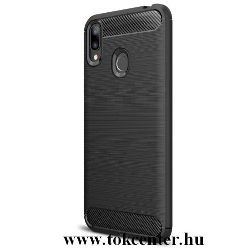 ASUS Zenfone Max (M2) ZB633KL Telefonvédő gumi / szilikon (közepesen ütésálló, légpárnás sarok, szálcsiszolt, karbonminta) FEKETE	