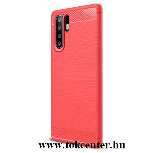 HUAWEI P30 Pro Telefonvédő gumi / szilikon (közepesen ütésálló, légpárnás sarok, szálcsiszolt, karbonminta) PIROS	