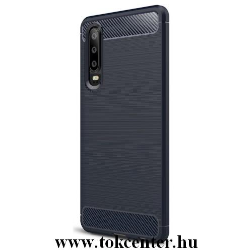 HUAWEI P30 Telefonvédő gumi / szilikon (közepesen ütésálló, légpárnás sarok, szálcsiszolt, karbonminta) SÖTÉTKÉK	