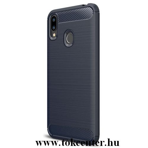 ASUS Zenfone Max (M2) ZB633KL Telefonvédő gumi / szilikon (közepesen ütésálló, légpárnás sarok, szálcsiszolt, karbonminta) SÖTÉTKÉK	