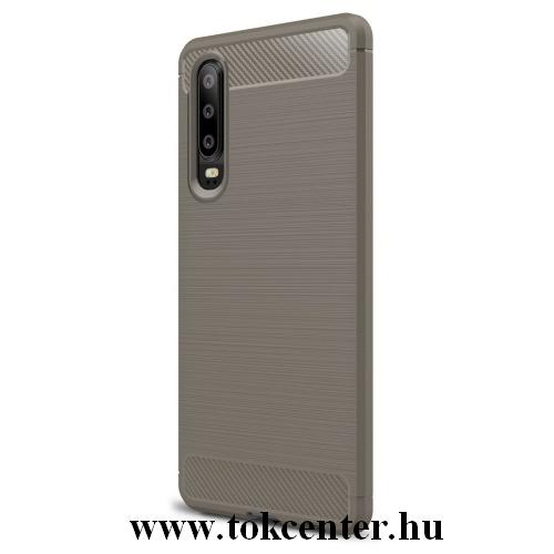 HUAWEI P30 Telefonvédő gumi / szilikon (közepesen ütésálló, légpárnás sarok, szálcsiszolt, karbonminta) SZÜRKE	