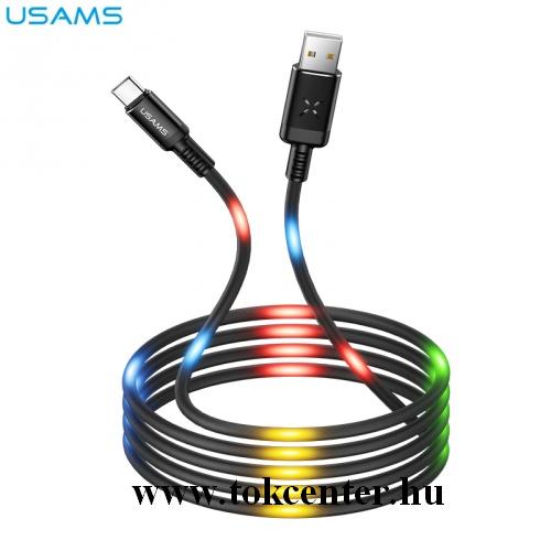 USAMS U16 adatátvitel kábel (microUSB, 100 cm, törésgátló, hangvezérlés, LED fény) FEKETE