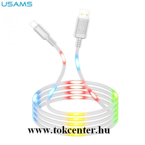 USAMS U16 adatátvitel kábel (Type-C, 100 cm, törésgátló, hangvezérlés, LED fény) FEHÉR