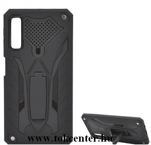 SAMSUNG Galaxy A7 (2018) SM-A750F Defender műanyag telefonvédő (közepesen ütésálló, gumi / szilikon belső, kitámasztó) FEKETE	